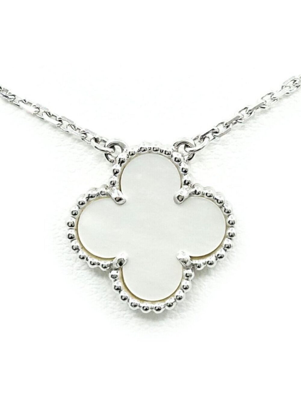 Van Cleef & Arpels 18k White Gold Vintage Alhambra Necklace Mop Butterfly Shell